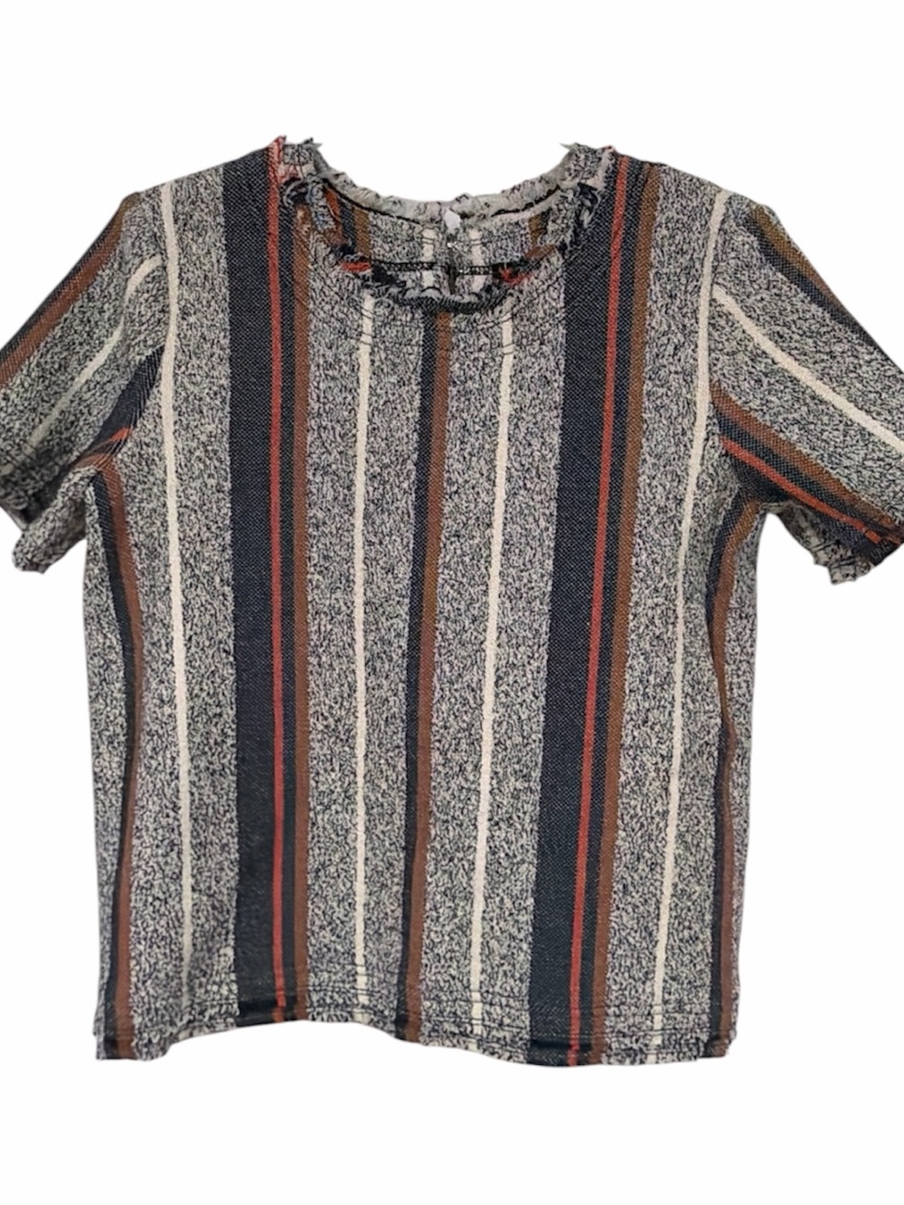 Ann Taylor Striped Short Sleeve Top in Navy, Rust & Ivory